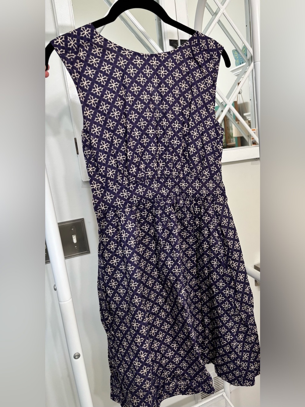 Purple and White Geometric Print Midi Dress